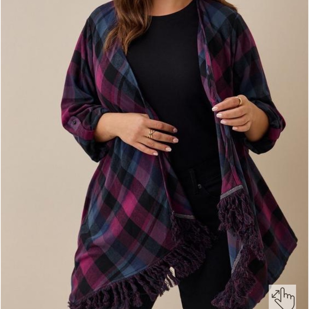 Torrid plaid fringe Kimono size 4 NWOT
